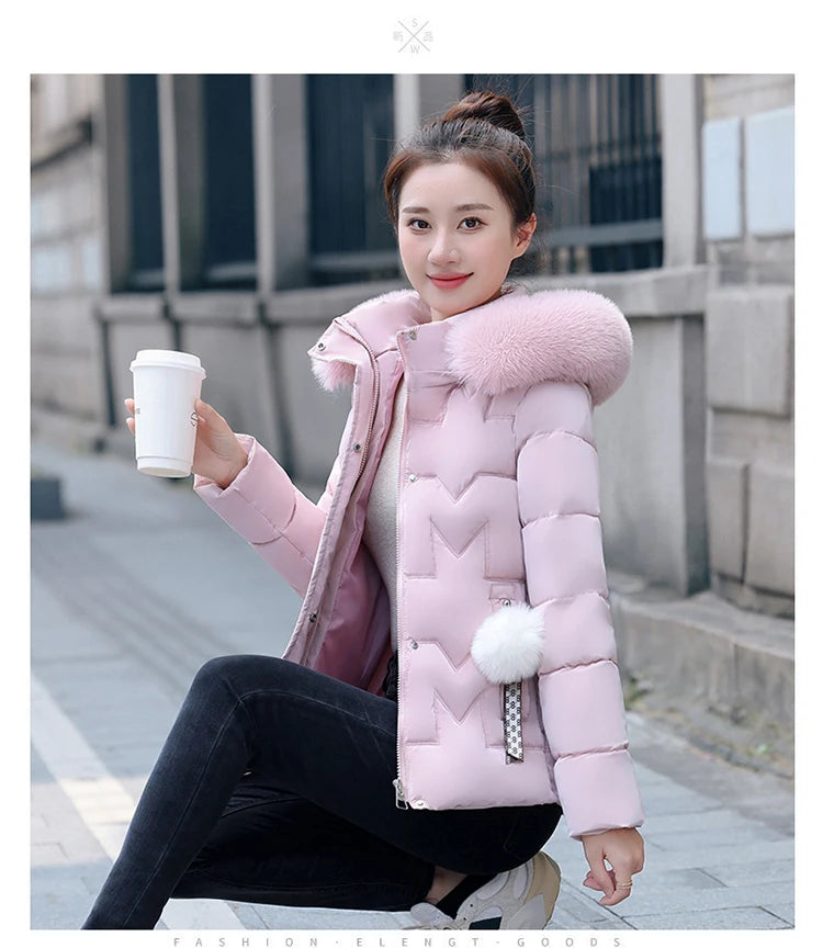 New Winter Jacket Women Parkas Faux Fur Collar Hooded Jacket Female Down Cotton Jacket Parka Outwear Ladies Overcoat
