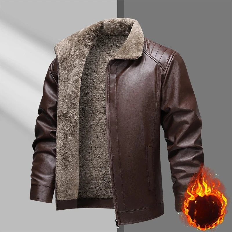 Men Leather Jacket Winter Fleece Lined Biker Jackets Fashion Motorcycle Jacket Faux Leather Coat Outwear Casual Streetwear