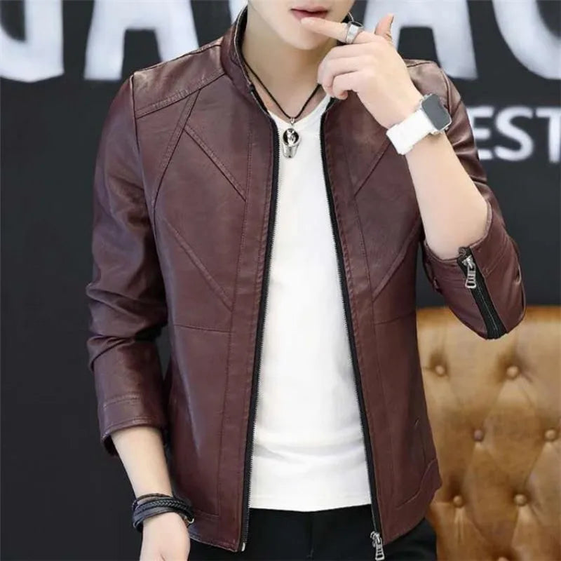 Men's Leather Jacket Is Slim Versatile Plus Velvet Warm Casual Versatile