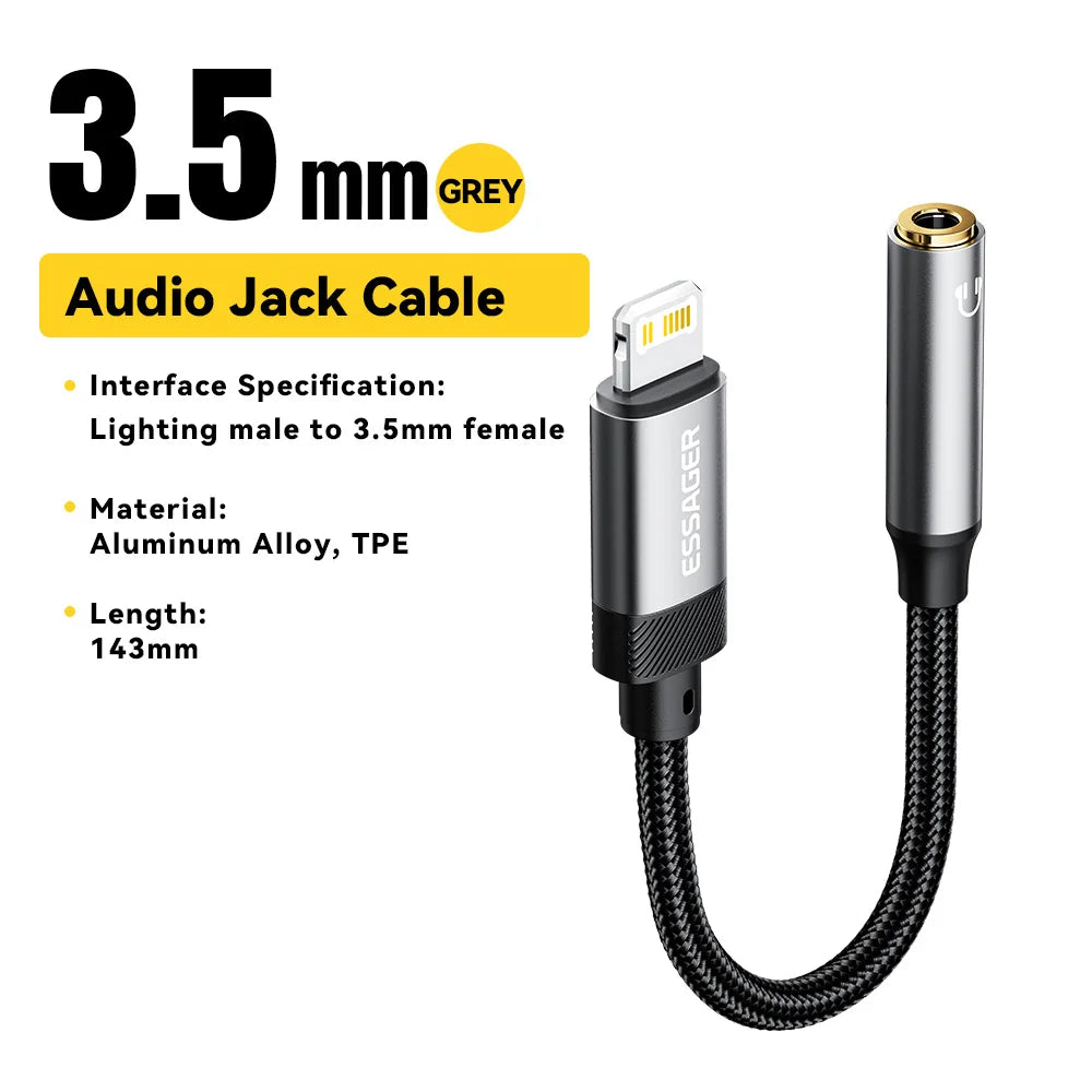 Essager Lightning to 3.5mm jack Audio Adapter Headphone Aux Cable USB Type C to 3.5 Adapter OTG Type C For iphone Xiaomi Oneplus