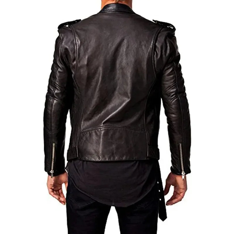 Men Leather Jacket -imitation Lambskin Winter Vintage Motorcycle Biker Jacket, Moto Riding & Racing Jacket