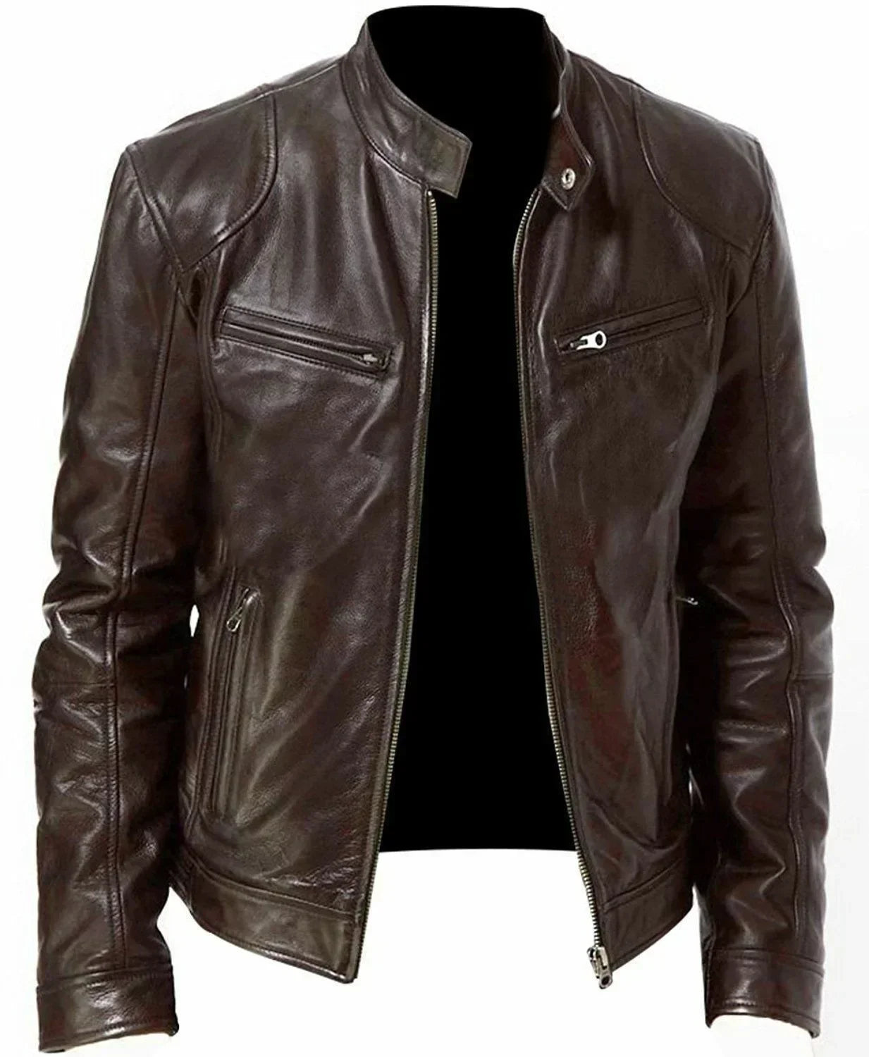 Men's Leather Jacket Bomber Motorcycle Biker Pu Leather Casual Loose Fit Faux Jacket for Men