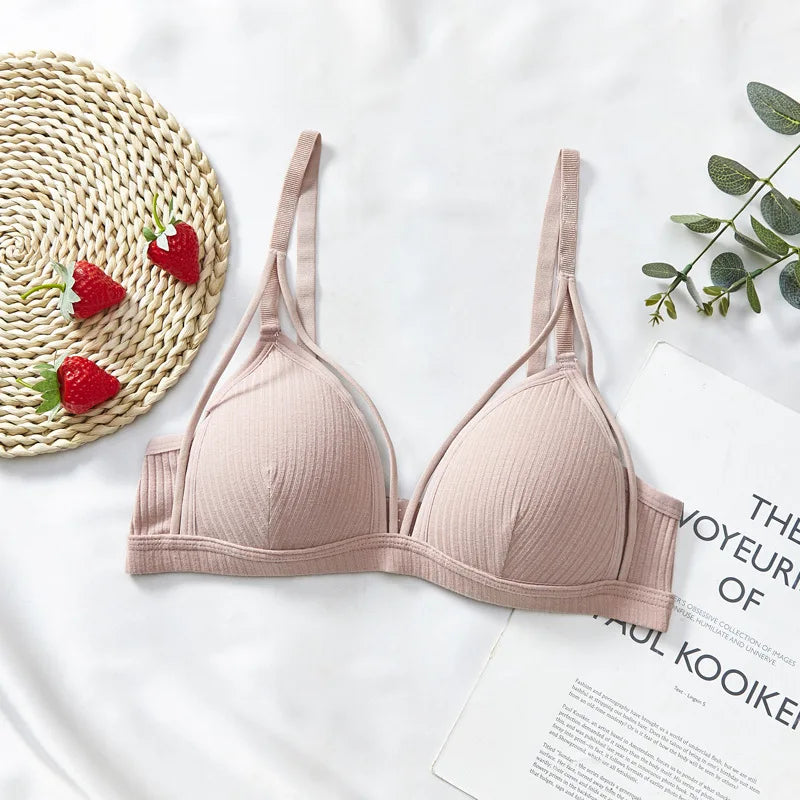 Sexy Bra with Thin Design Traceless Non-underwire Gathered for Women Small Chest Fashion Triangle Cup Underwear