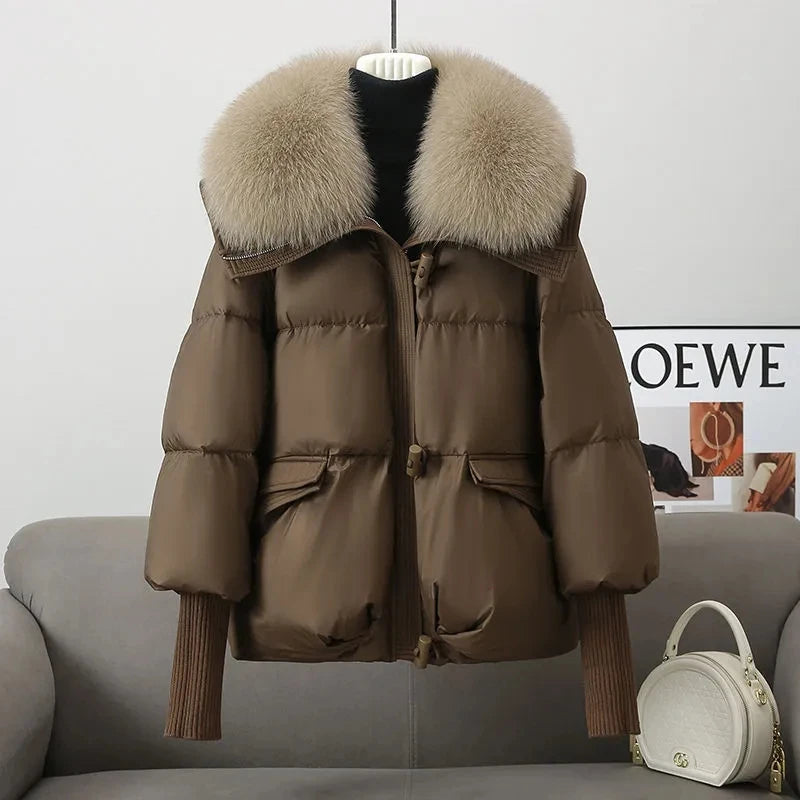 2026 Autumn/Winter New Down Jacket Women's Korean Loose Short Coat Female big fur collar Cotton Jacket Women Snow Parka Coats