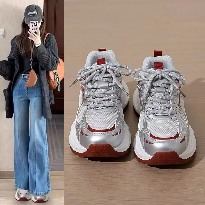 Dad's shoes, women's new Instagram versatile white shoes with thick soles to increase appearance, running sports