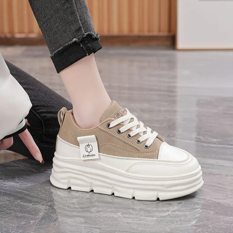 Shoes2025 Women Autumn Trend New Woman Flats Shoes Chunky Lace-up Soft-sole Casual Sneakers Female Vulcanized Shoe Walking Shoe