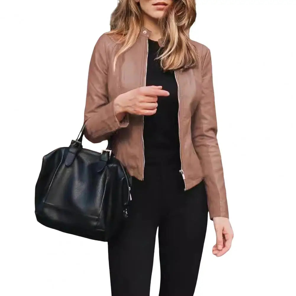 Women Leather Jacket Stylish Women's Flight Jacket Collection Short Thin Outwear For Office Lady Zipper For Street For Female