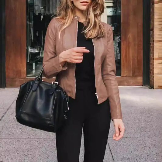 Women Leather Jacket Stylish Women's Flight Jacket Collection Short Thin Outwear For Office Lady Zipper For Street For Female